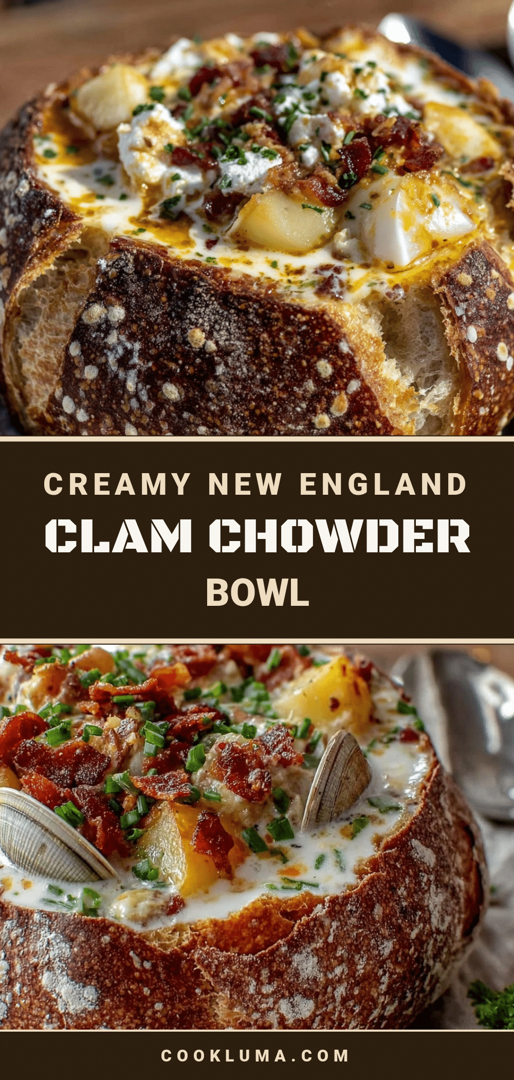 New England clam chowder in sourdough bread bowl recipe