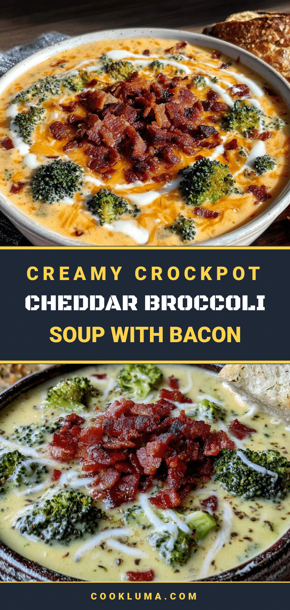 creamy crockpot cheddar broccoli soup with bacon recipe