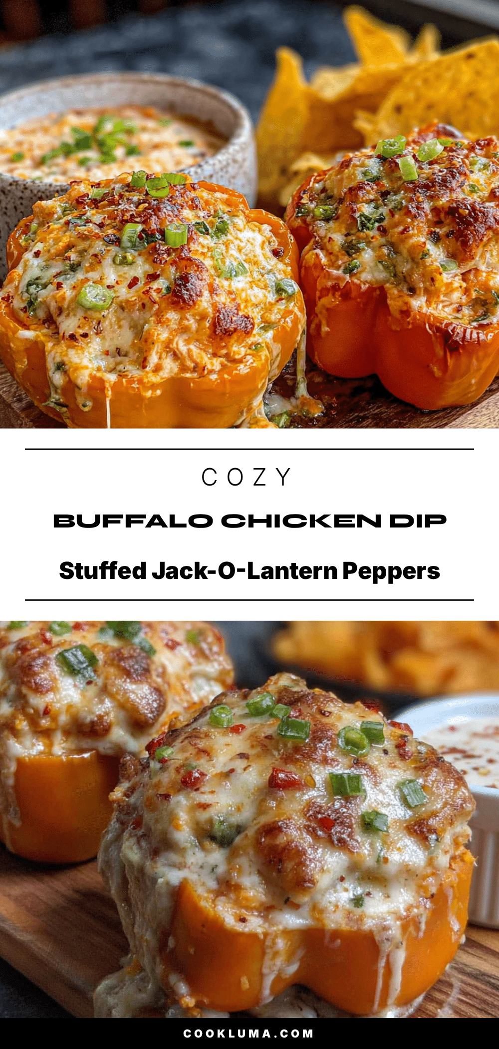buffalo chicken dip stuffed jack-o-lantern peppers recipe