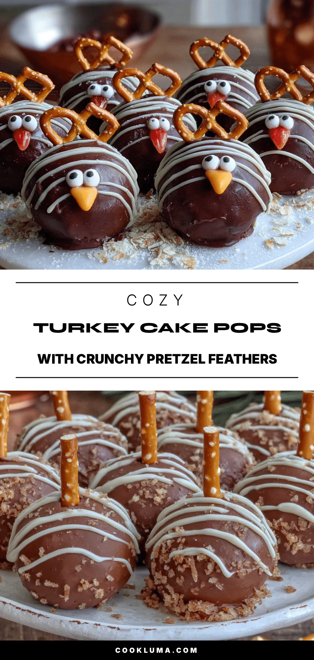 cozy turkey cake pops with crunchy pretzel feathers recipe