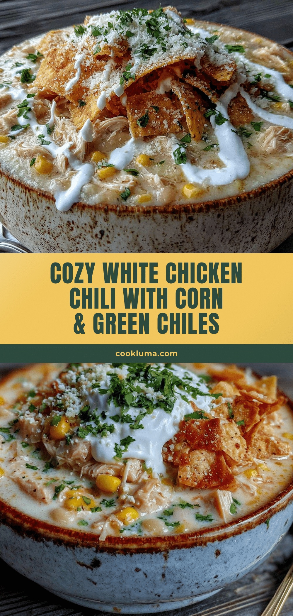 cozy white chicken chili with corn & green chiles recipe