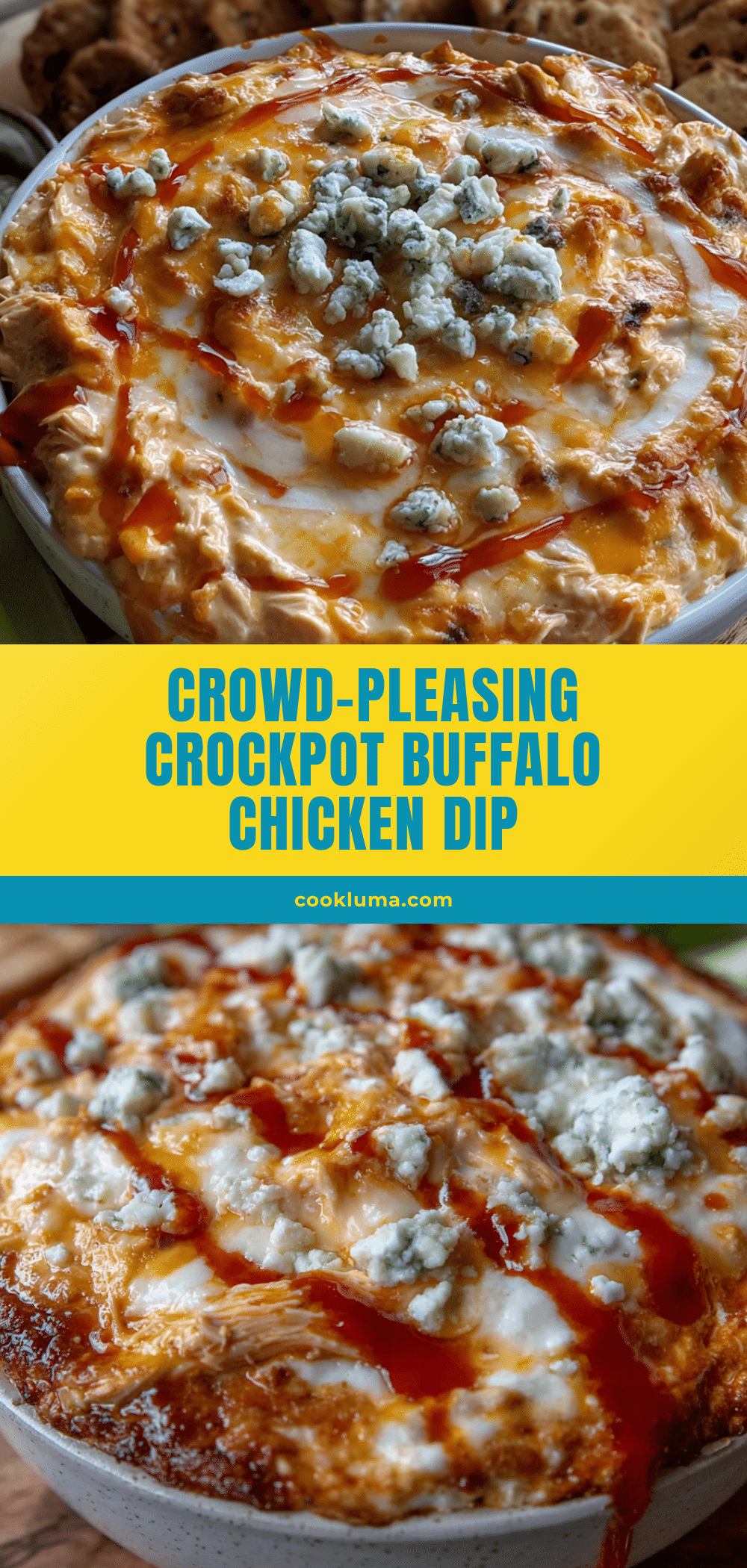 Creamy Crockpot Buffalo Chicken Dip with Blue Cheese recipe