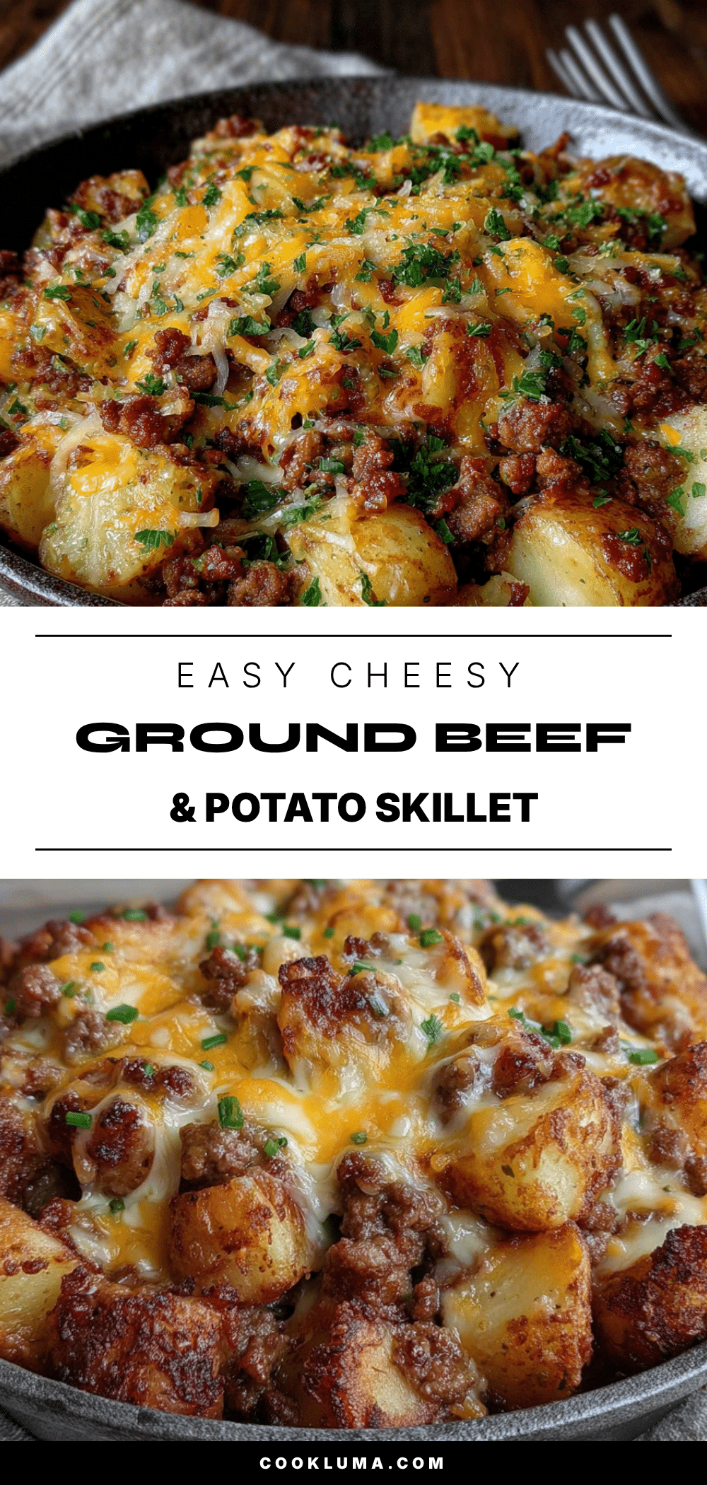 easy cheesy ground beef and potato skillet recipe