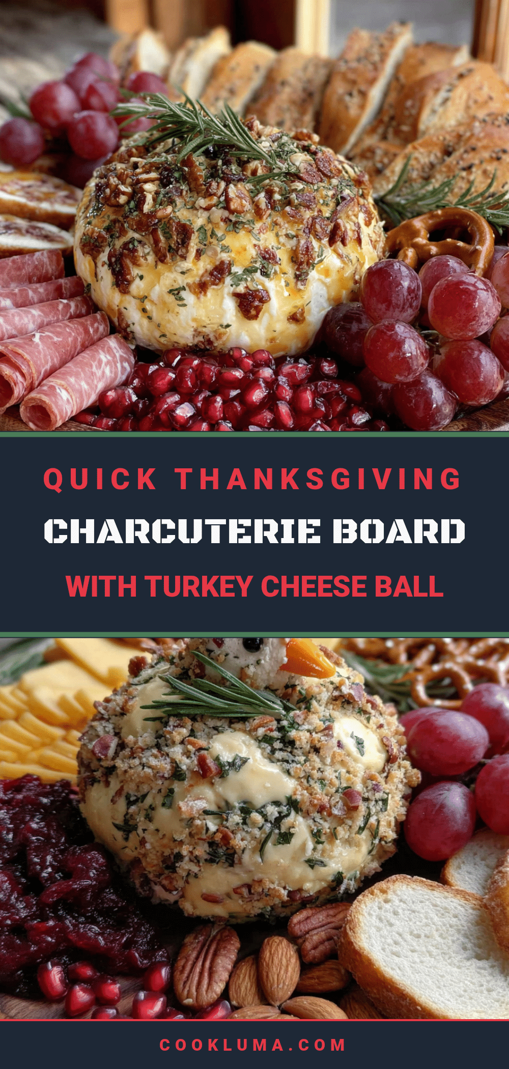 quick thanksgiving charcuterie board with turkey cheese ball recipe